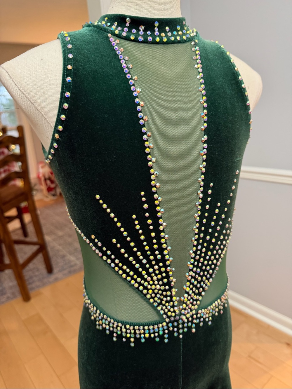 Emerald Green Kids Dance Costume with Rhinestones